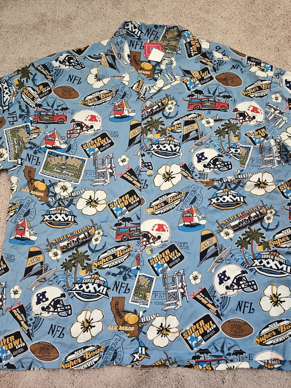 NFL Super Bowl XXXVII 37 San Diego Floral Hawaiian Shirt Mens XL Football Draft